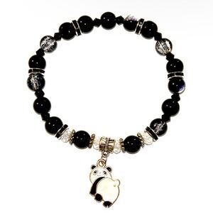 BOGO ‼️ Black and Silver Beaded Bracelet with Panda Charm